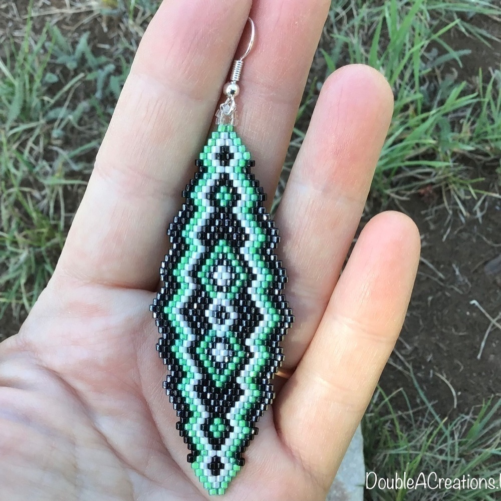 Mint Green, Black and Gunmetal Southwest Beaded Earrings, New, Handmade by Me - Picture 7 of 7